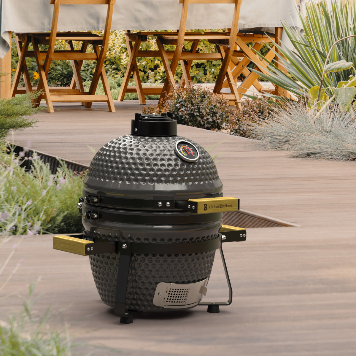 barbecue, kamado, grill, dome, thermometer