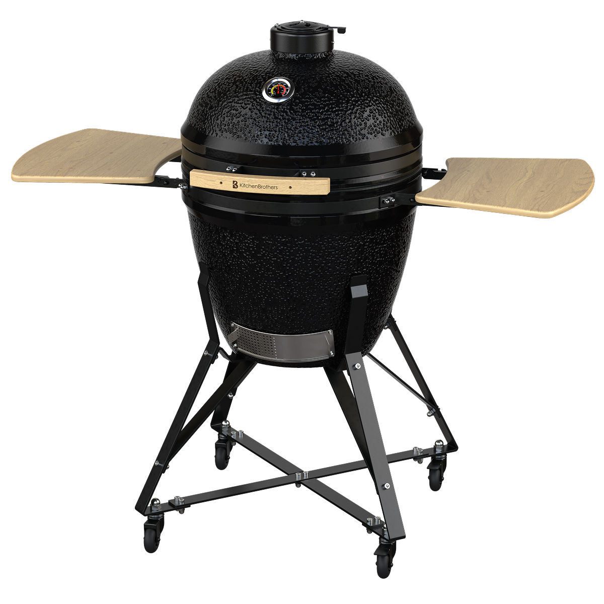 kamado grill, keramische kookplaat, zwart, trolley met wielen, handvat/kookplaat