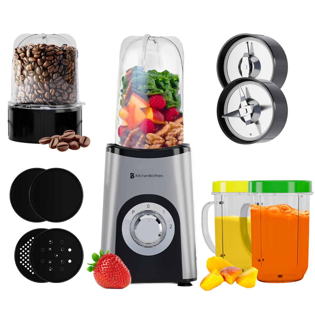 Smoothie Blender 2-in-1 Zilver 4 Bekers