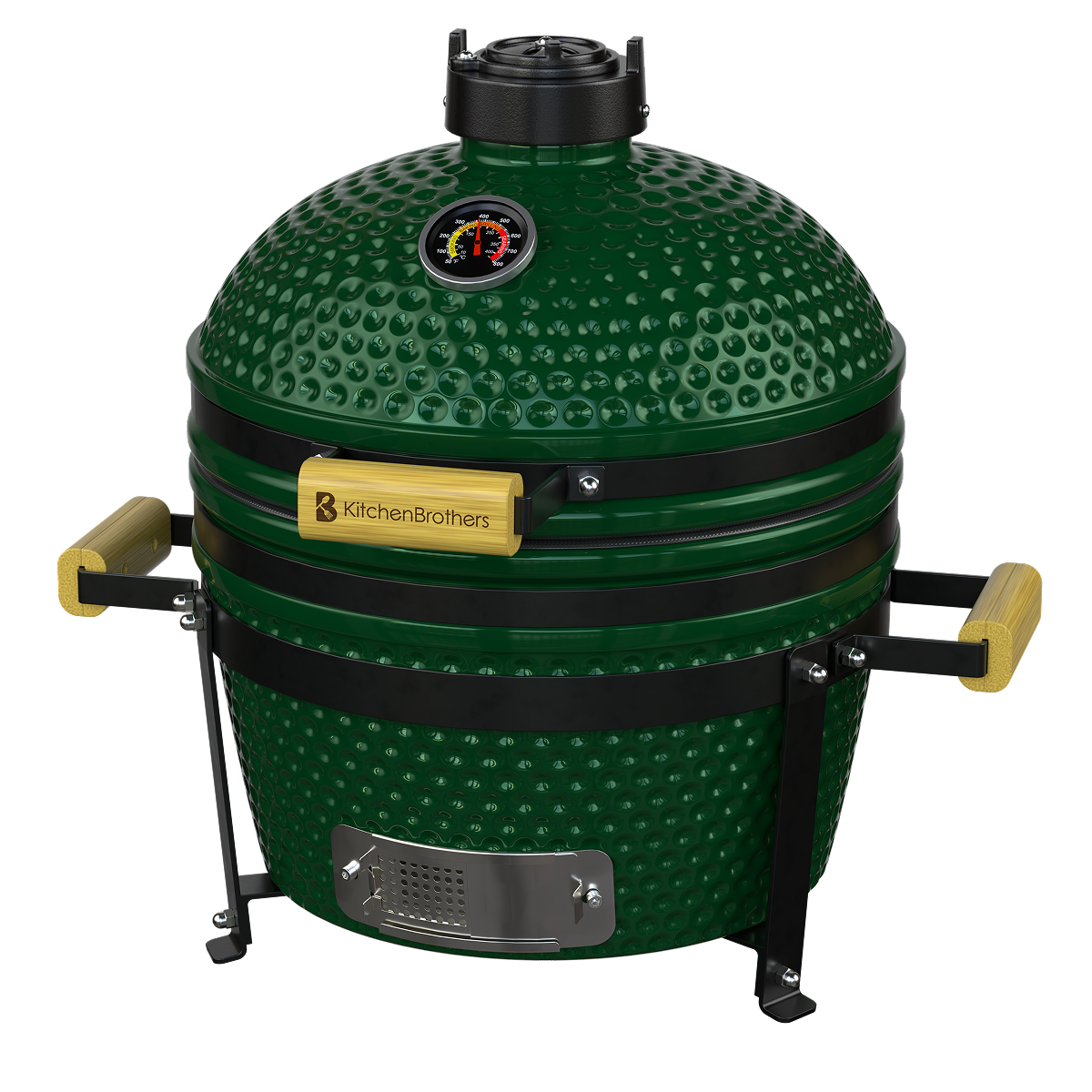 keramische barbecue, kugelgrill, groene grill, thermometer, Kitchenaid-like lid handles