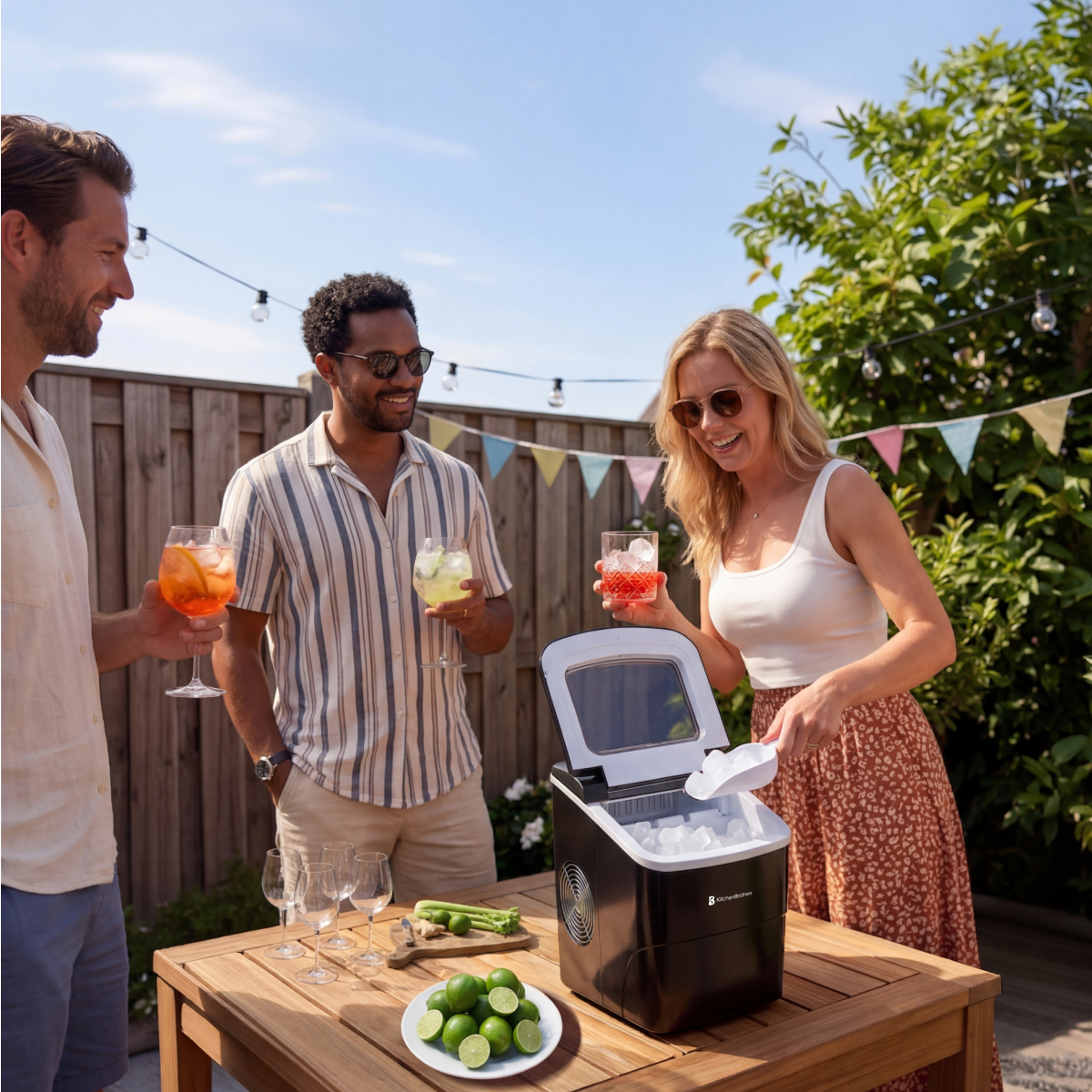 koeler, ijsmachine, tafel, limonade, barbeque