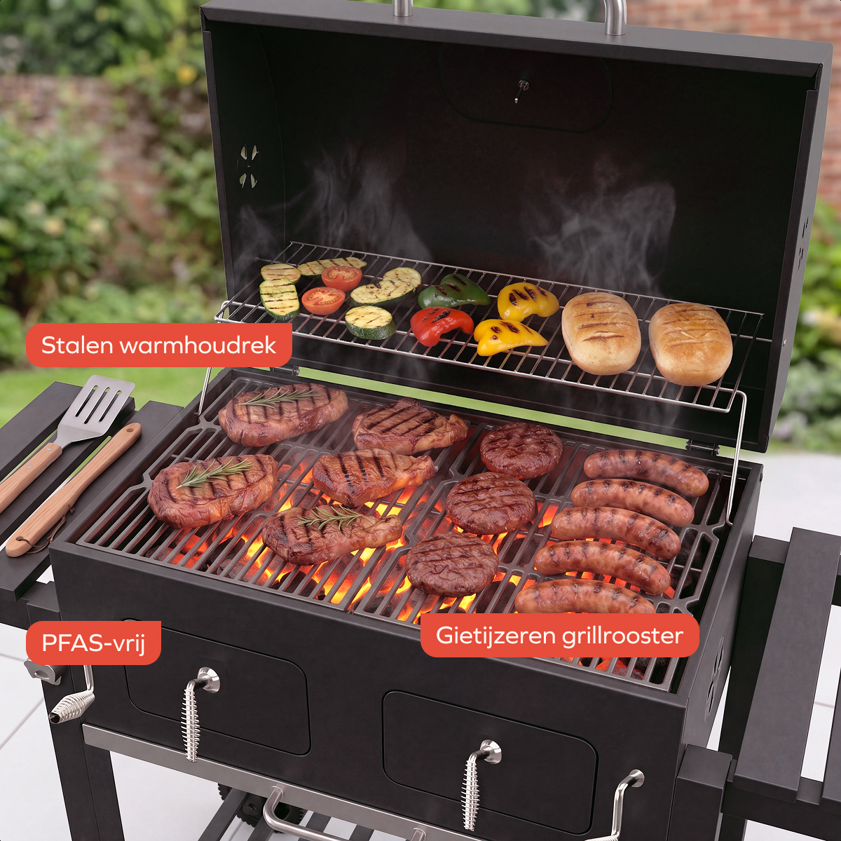 barbecue, grill, vlees, groente, roosteren