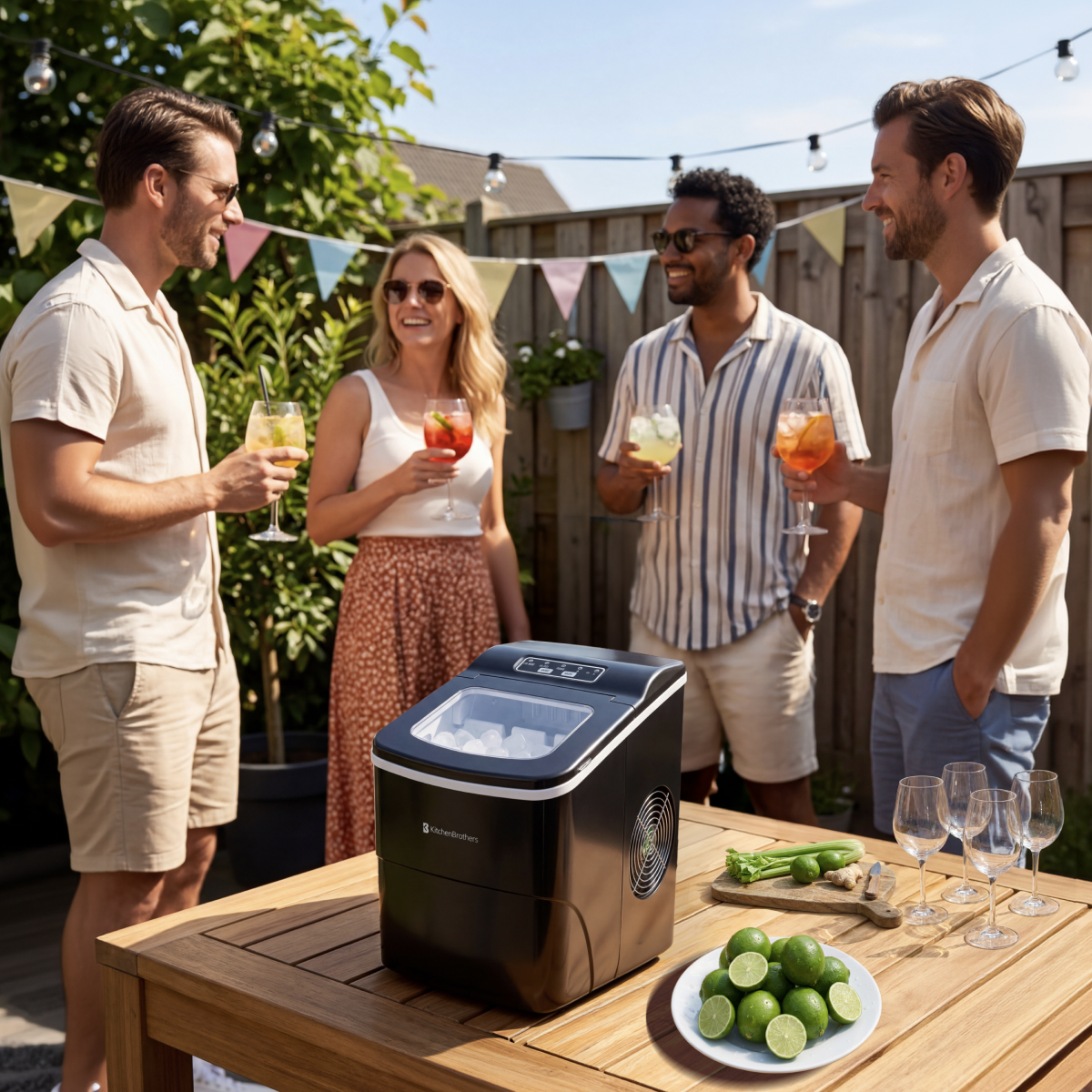 ijsblokjesmachine, koelbaar, tafelmodel, tuinfeest, freshdrinks