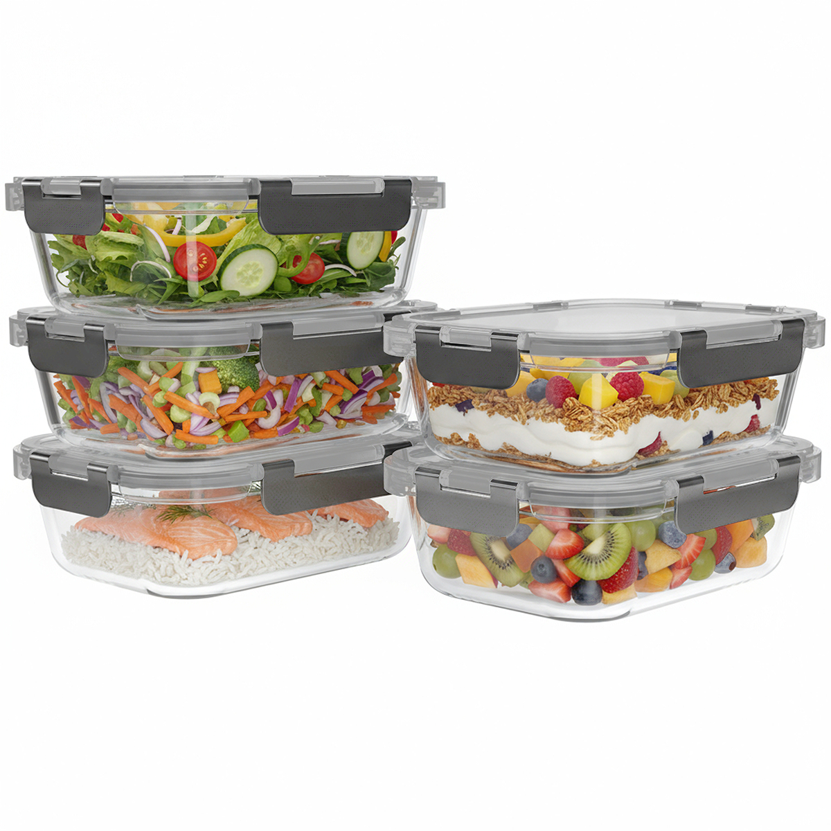glazen bewaardoos, meal prep containers, food storage, koelkastbakjes, multilayer lunchbox