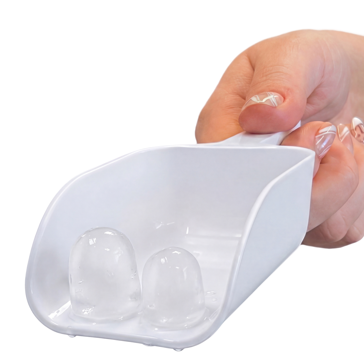 ijschaal, ijsblokjes, plastic, handgreep, twee ijsblokjes
