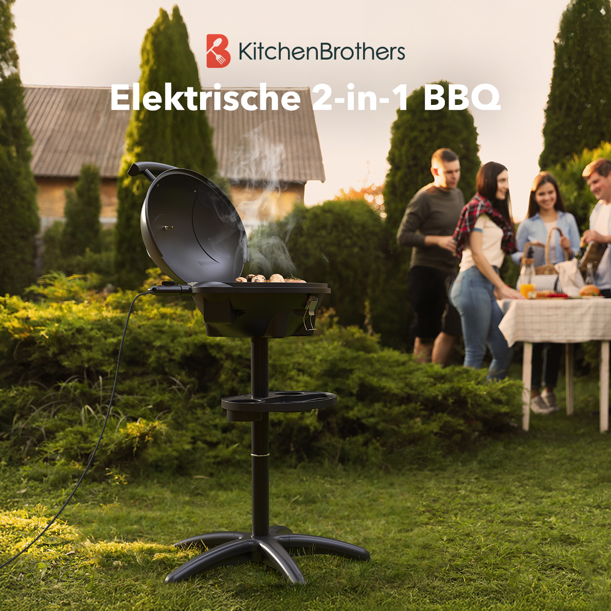 elektrische BBQ, 2-in-1 grill, grill met thermische kast, mobiel grillstation, oven open BBQ