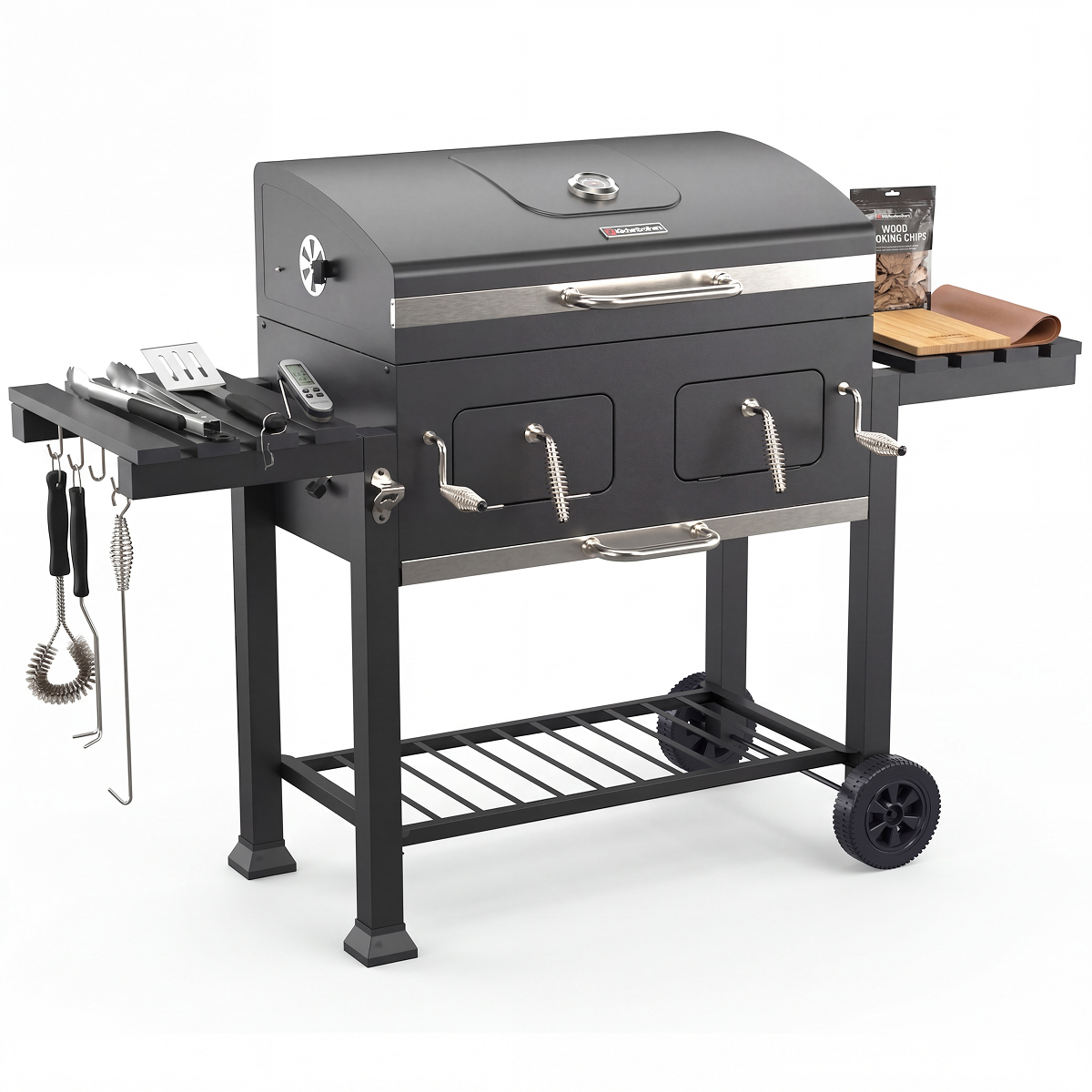 barbecue, grill, gas grill, staal, wielen