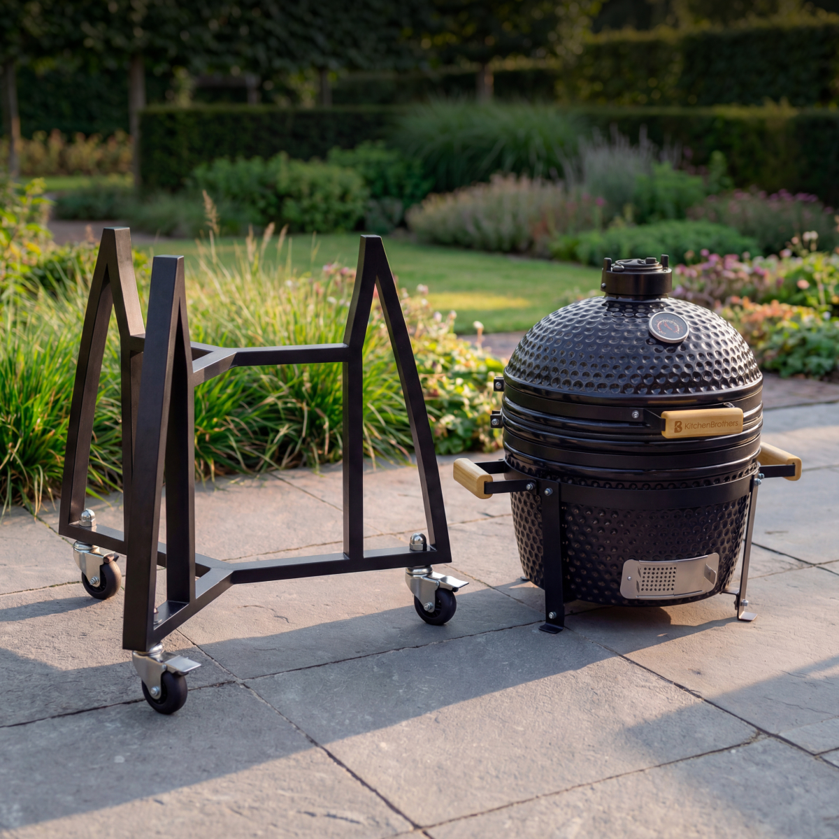 barbecue grill, kamado, keramische bbq, staanders, wielensysteem