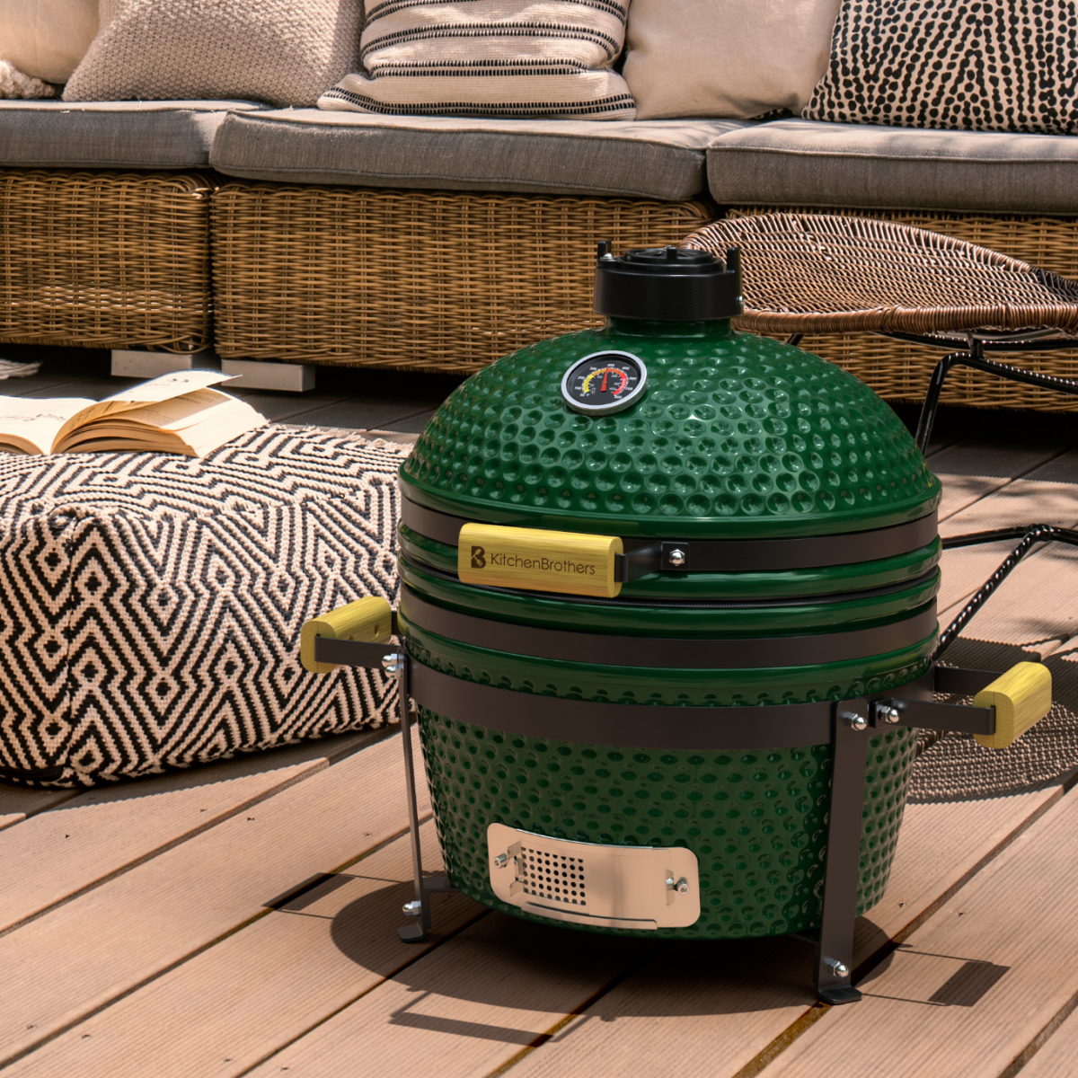barbecue, kamado, groene, tuin, keramisch