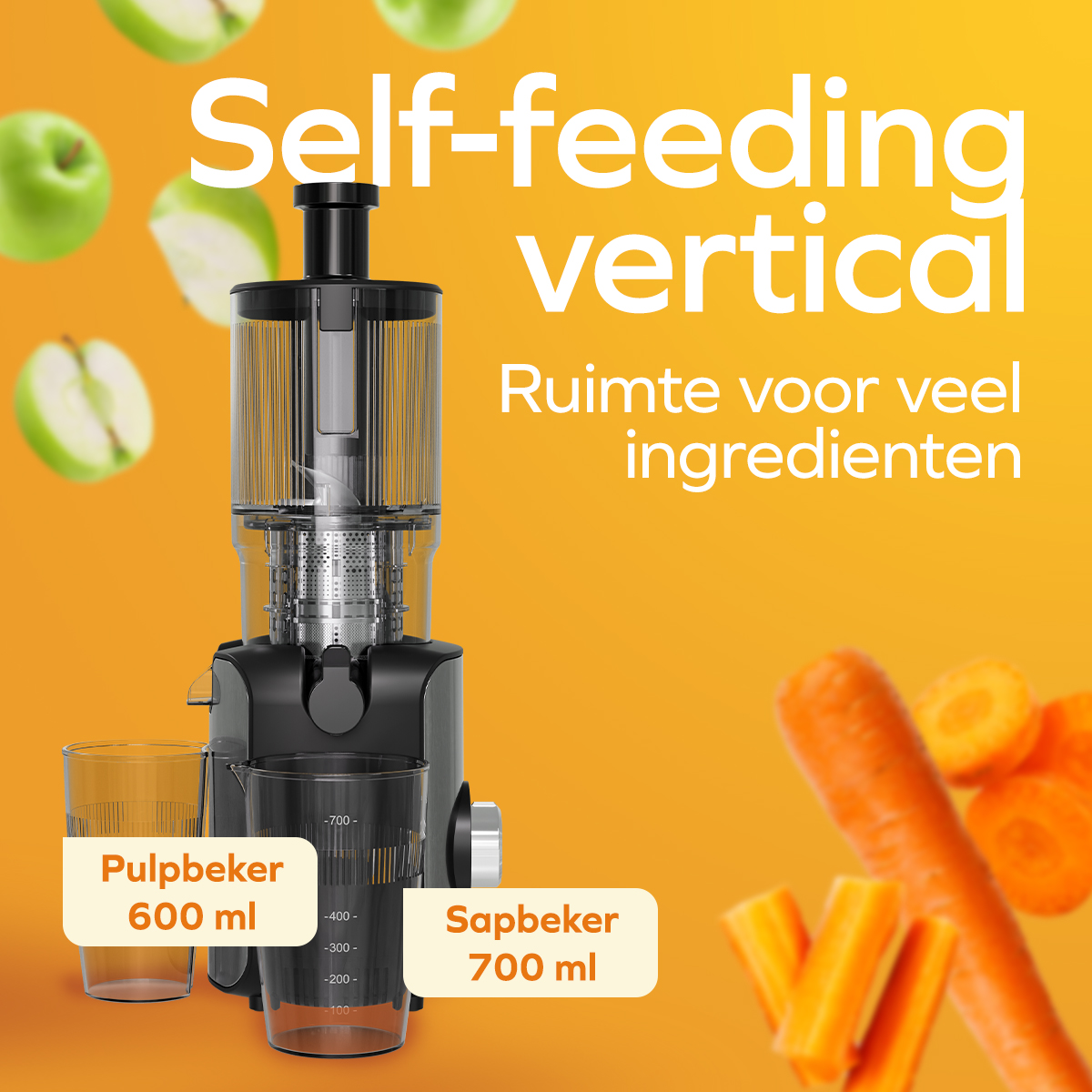 Slowjuicer Verticaal - 126mm - 750 ml - Zwart